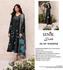 Iznik black Lawn 3piece Unstitched  Digital Printed Dress