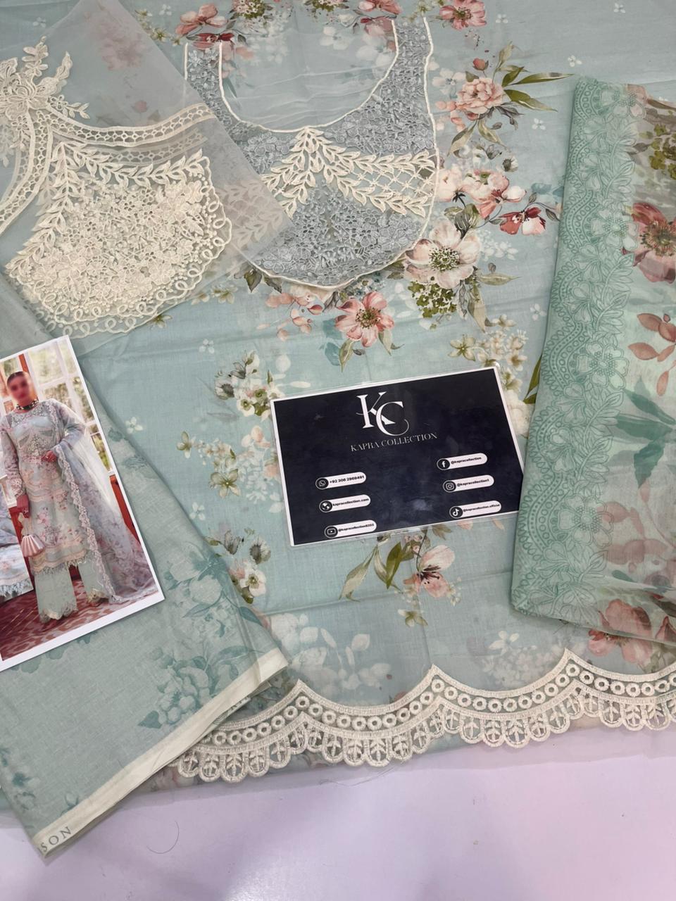 Crimson Aqua Lawn With Chiffon Dupatta Unstitched Dres