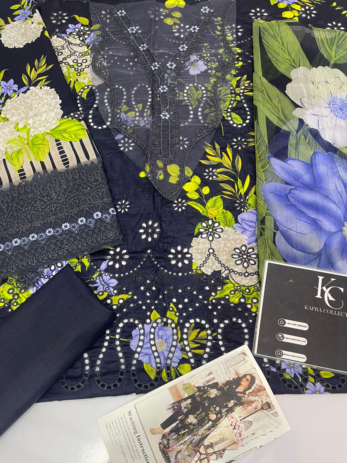 Neavy Blue 3 Piece Unstitched Lawn Embroidered  Suit