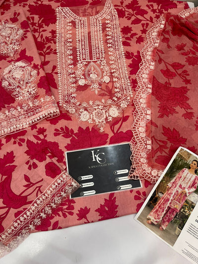 3 piece printed lawn suit pink