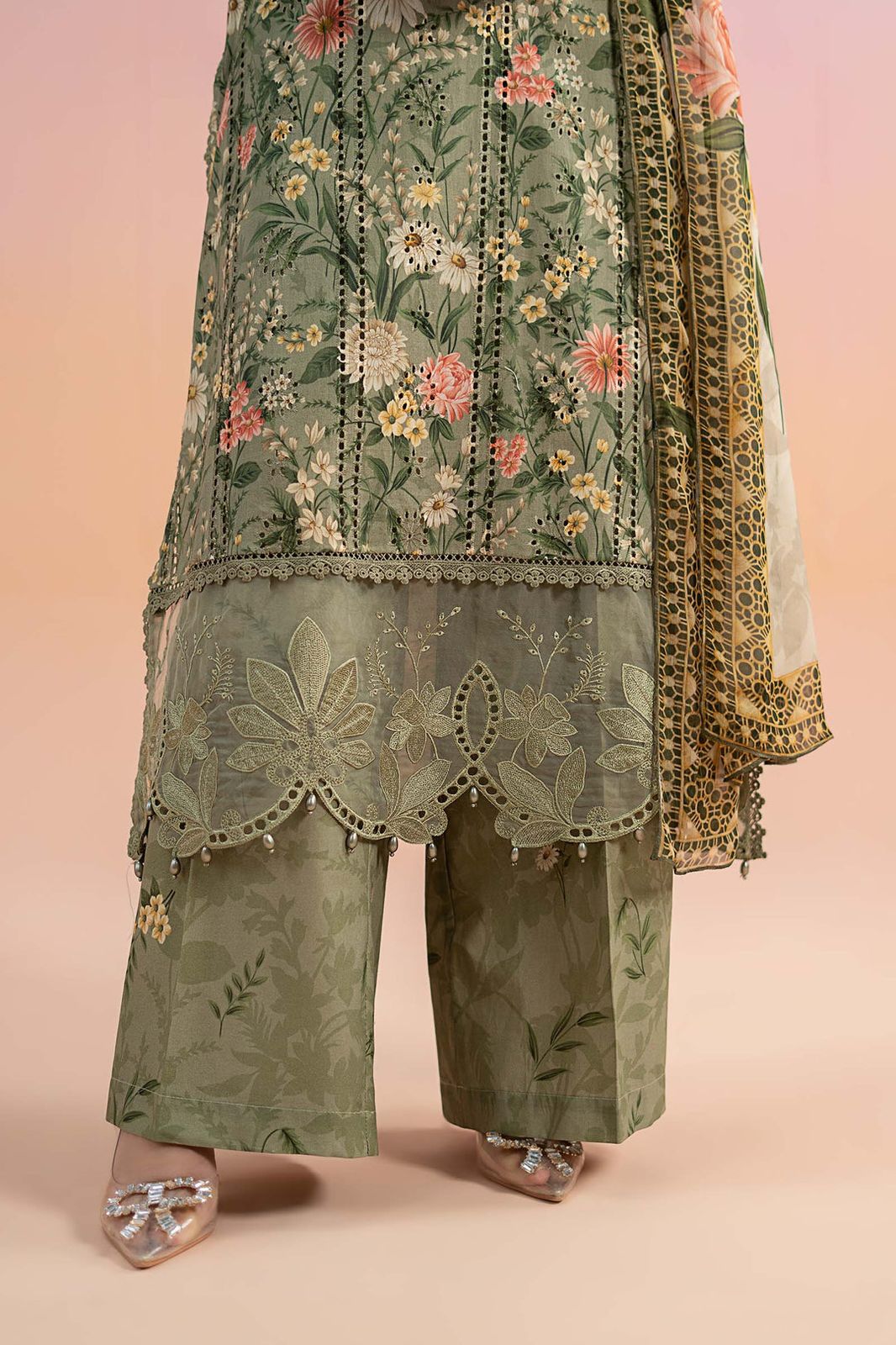 Maria B Green Printed with chikankari Lawn Collection Replica - Kapra Collection