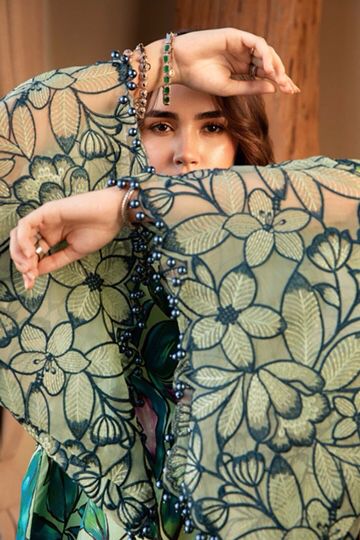 "3-piece unstitched printed lawn suit" typically refers to a set of fabric components designed to be stitched into a complete outfit, - Kapra Collection