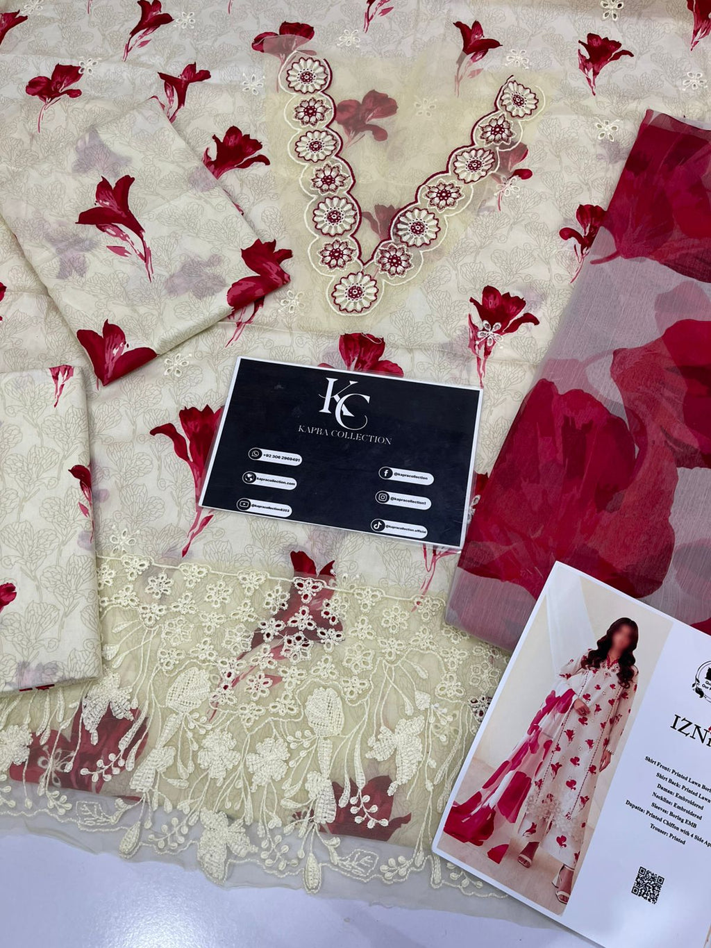 Iznik Lawn Embroidered Chikan 3 piece Dres