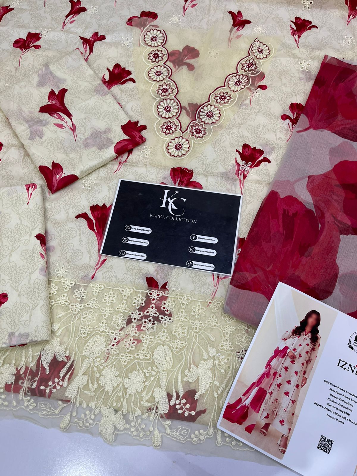 Iznik Lawn Embroidered Chikan 3 piece Dres