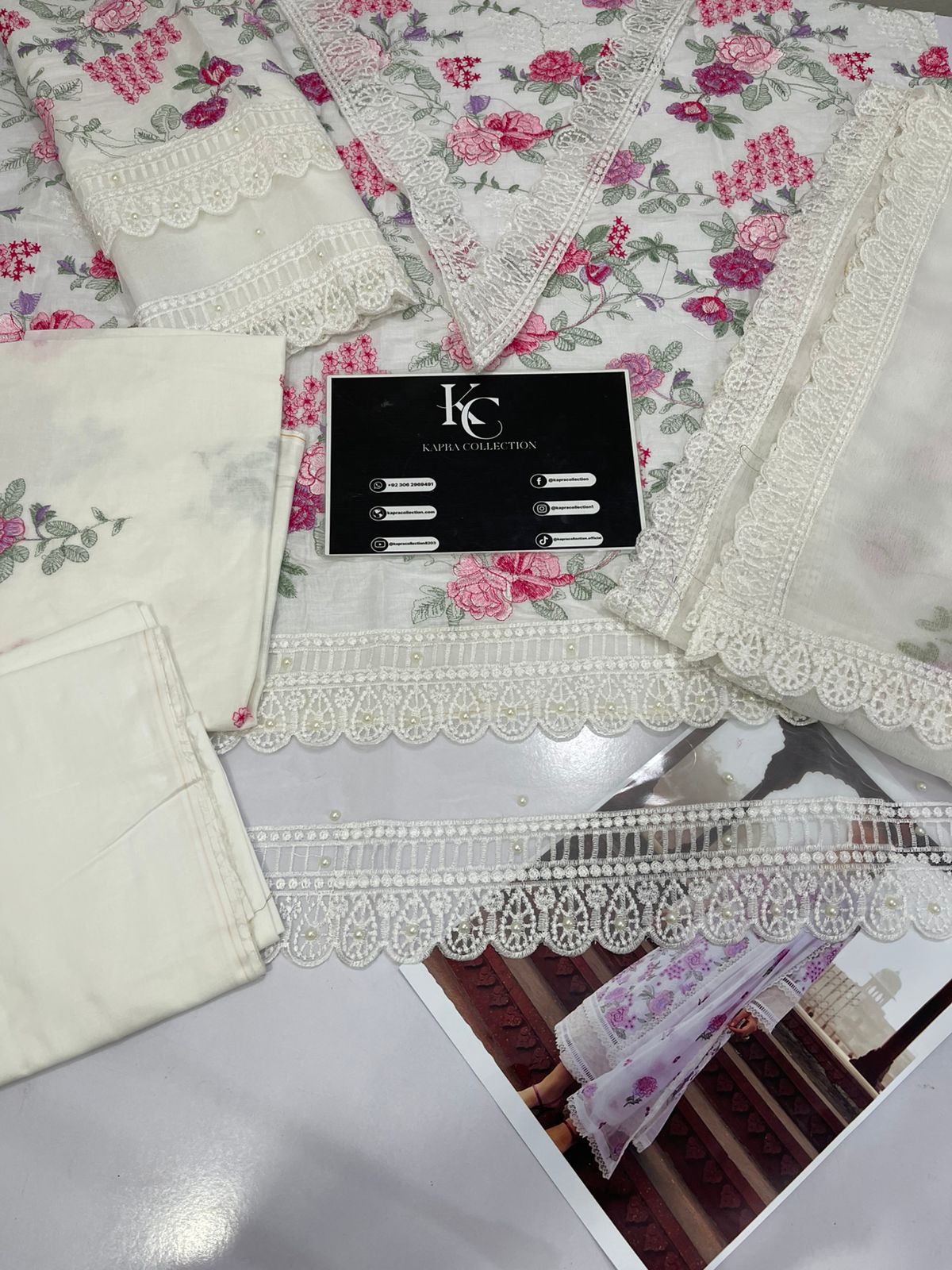 Unstitched Lawn Embroidered White Dress - Kapra Collection