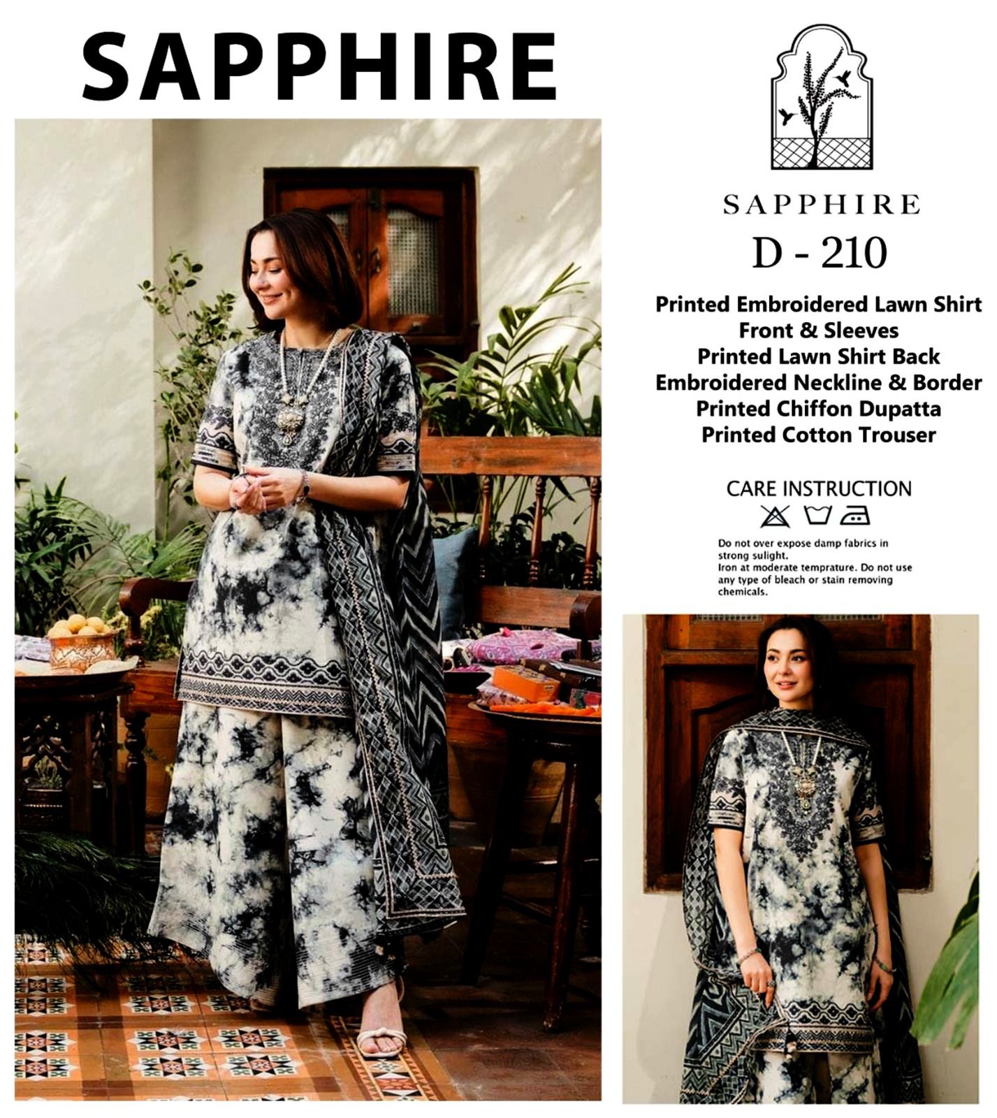 Digital printed Black Lawn 3 piece unstitched Dres