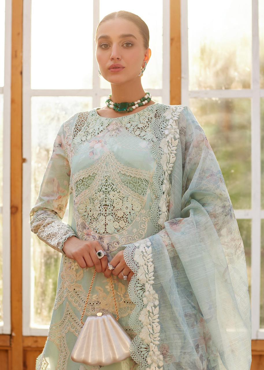 Crimson Aqua Lawn With Chiffon Dupatta Unstitched Dres