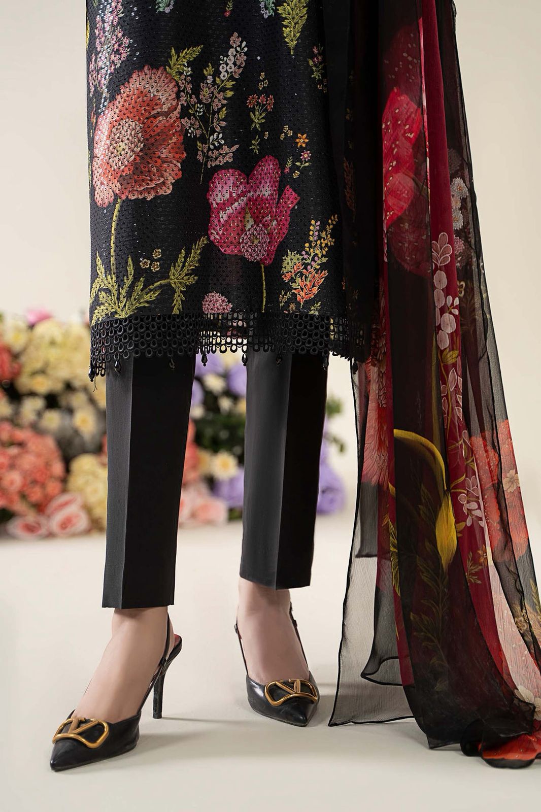 Maria b 3 piece unstitched Embroidered black dress