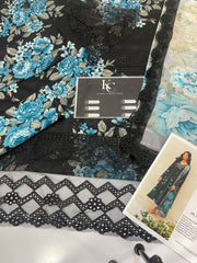 Iznik black Lawn 3piece Unstitched  Digital Printed Dress