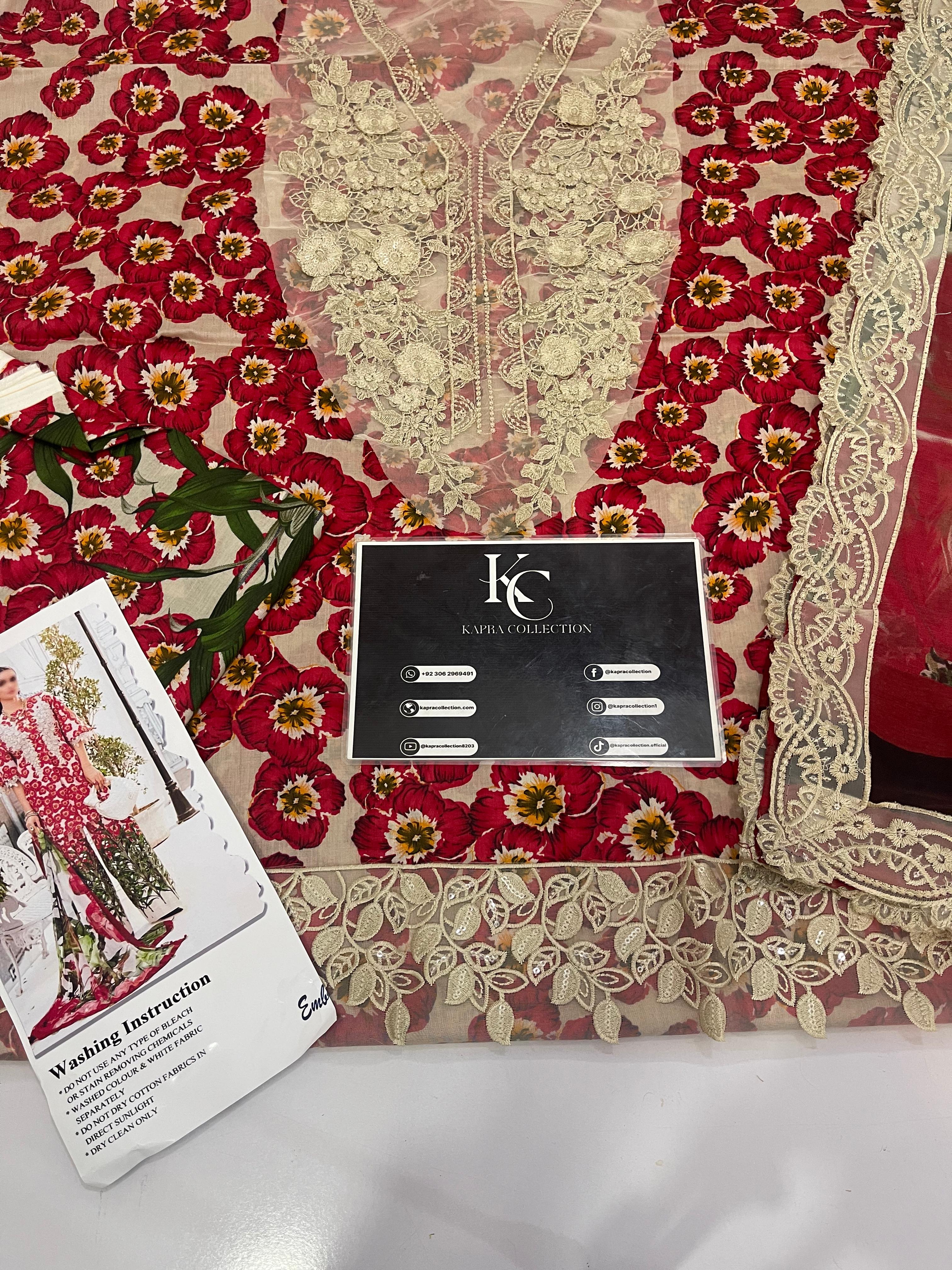 Lawn 3Piece Digital Printed Unstitched Dress - Kapra Collection