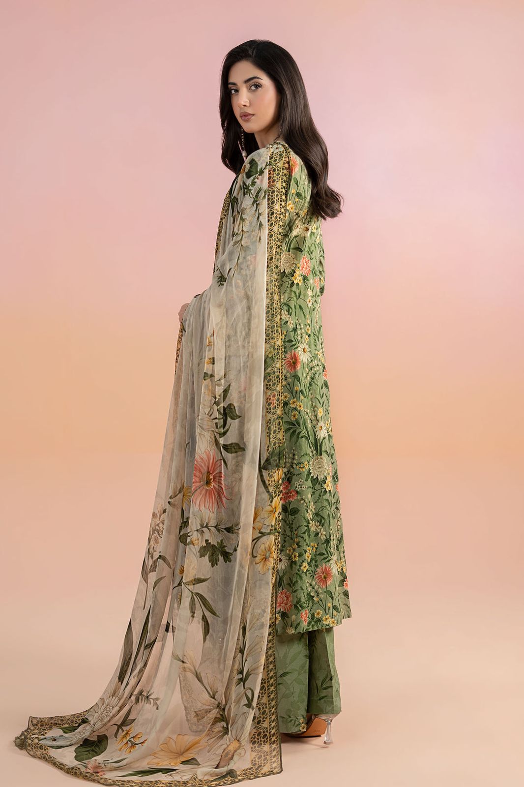 Maria B Green Printed with chikankari Lawn Collection Replica - Kapra Collection