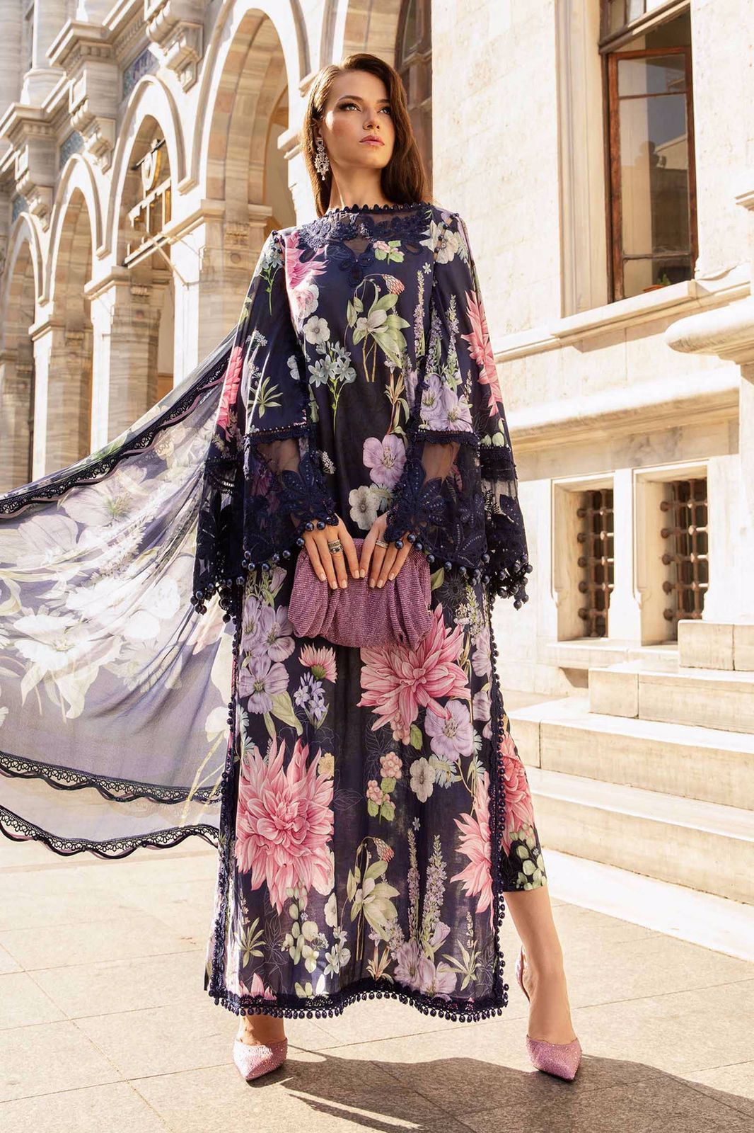 Lawn m print summer collection 3 piece unstitched digital printed suit - Kapra Collection