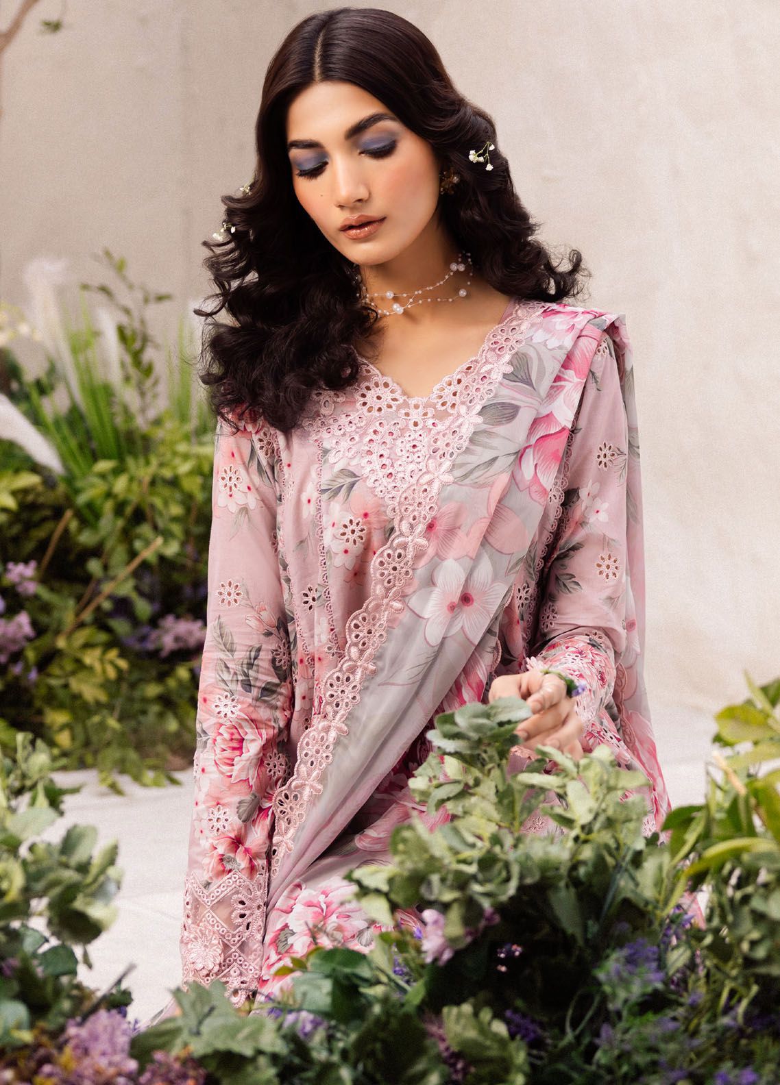 Iznik digital printed with chikankari lawn unstitched suit - Kapra Collection