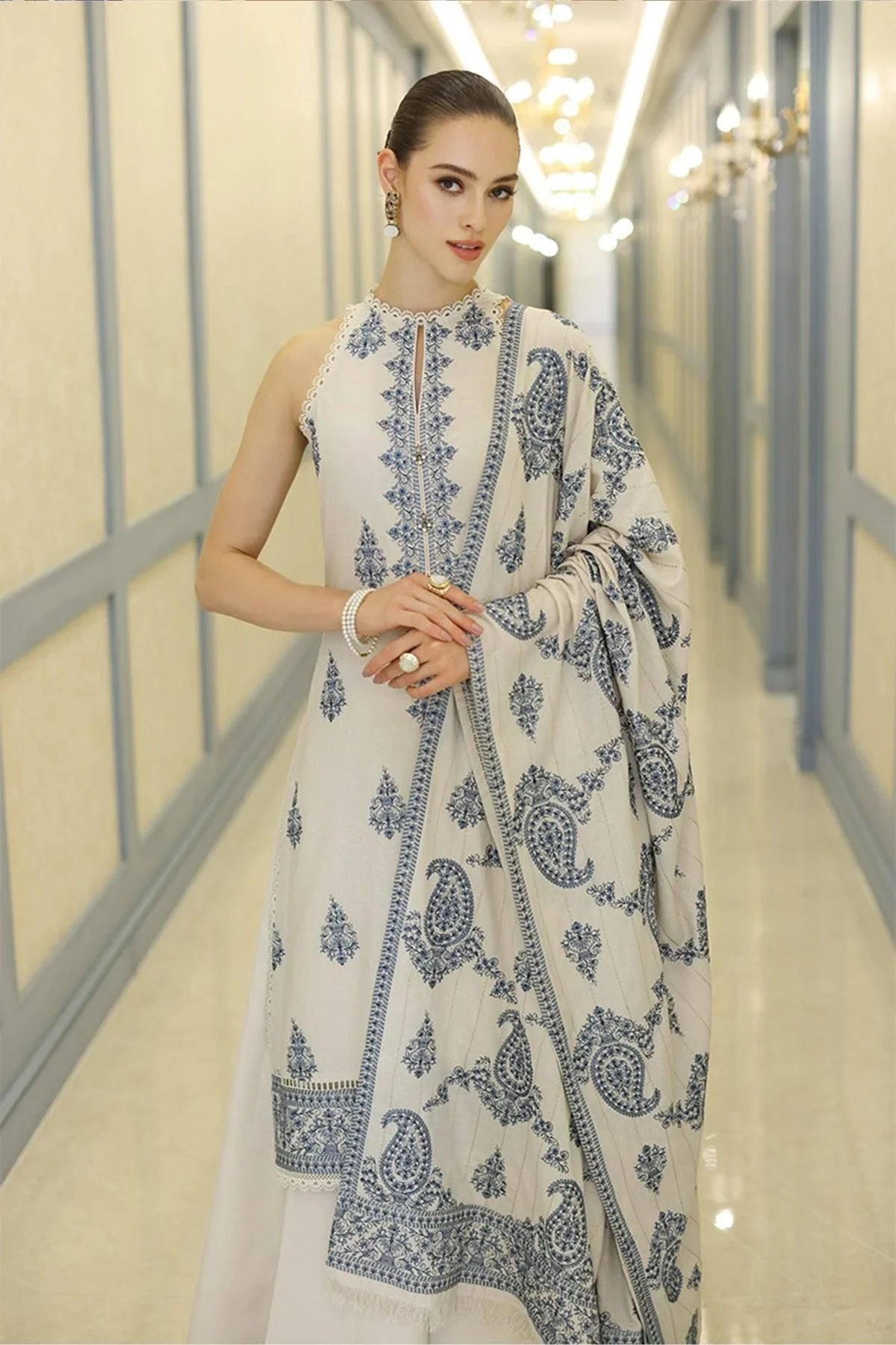 03-Piece Printed Lawn Suit With Chiffon Dupatta | Unstitched
