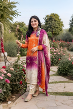 Orange & Magenta Ombre - 03 Piece Silk Suit | Unstitched