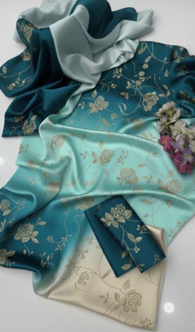 Teal & Mint Ombre - 03 Piece Silk Suit | Unstitched