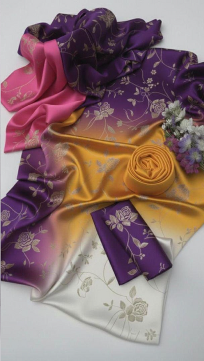 Mustard & Purple Fusion - 03 Piece Silk Suit | Unstitched