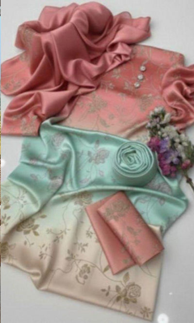 Rose & Mint Ombre - 03 Piece Silk Suit | Unstitched