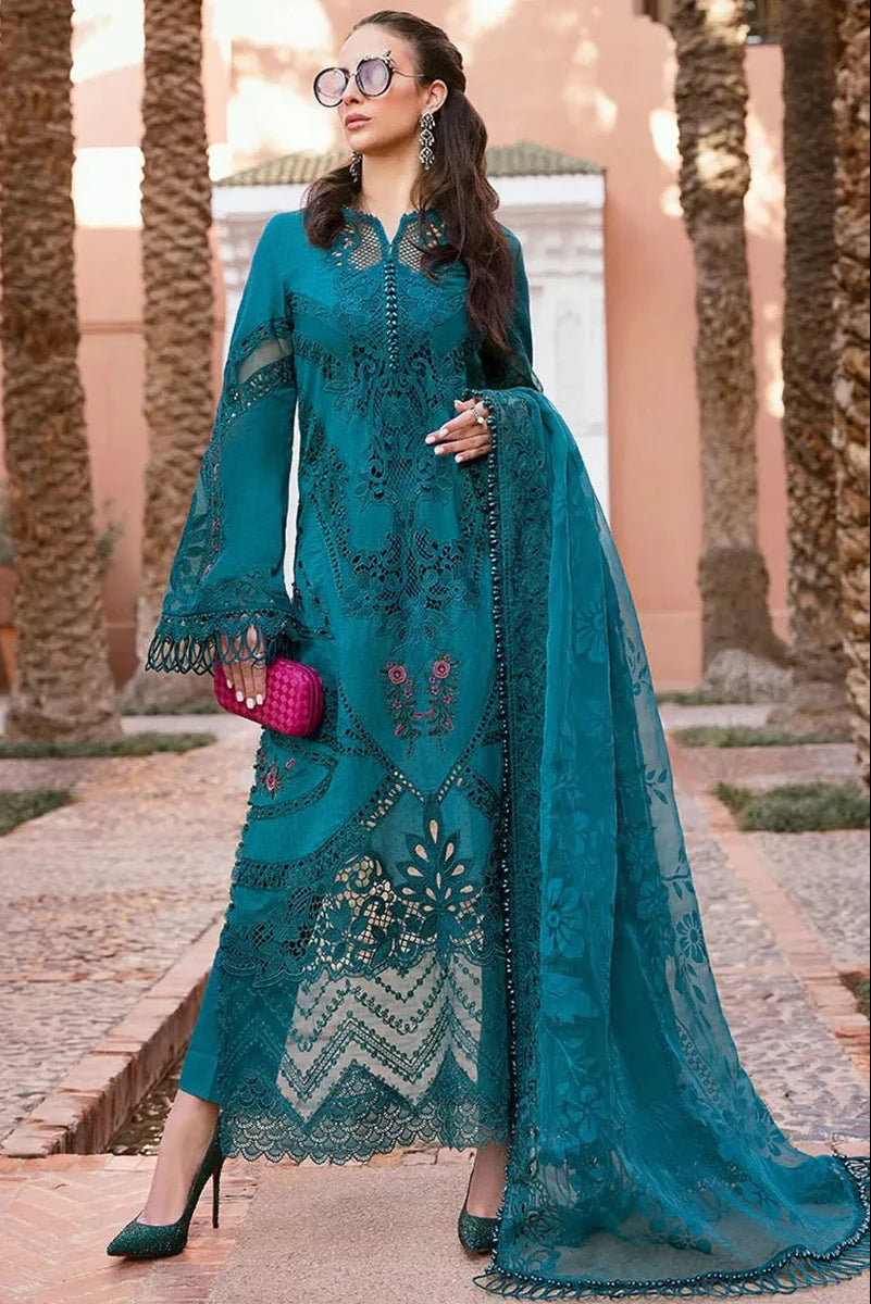 03-Piece Embroidered Lawn Suit With Organza Dupatta | Ready To Wear