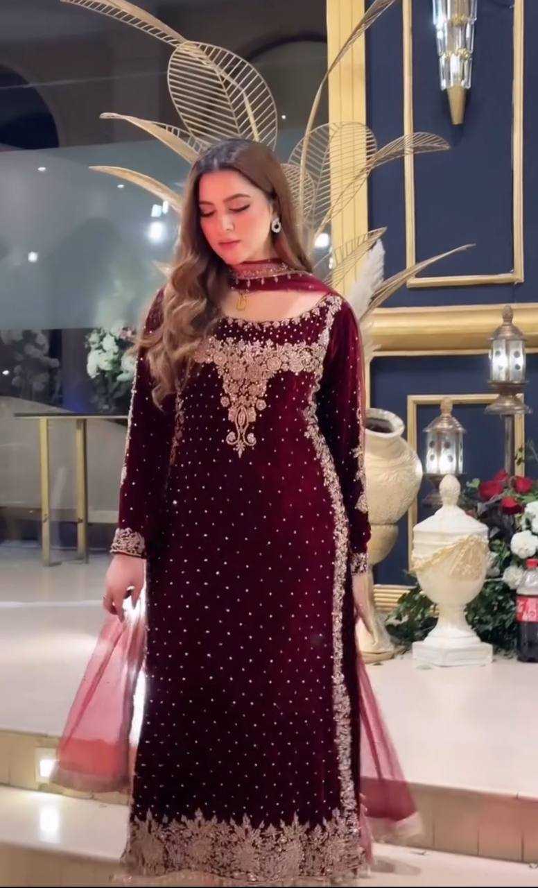 Poshkari Luxury Velvet Embroidered Unstitched Dress